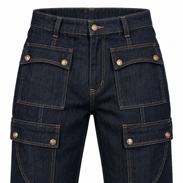 High-Rise Cargo Flare Jeans