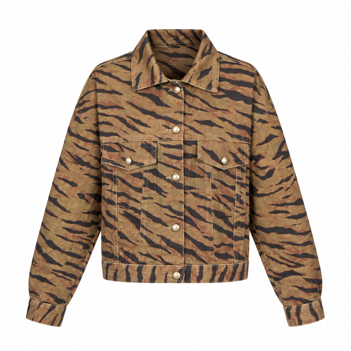 Vintage Tiger Print Denim Jacket
