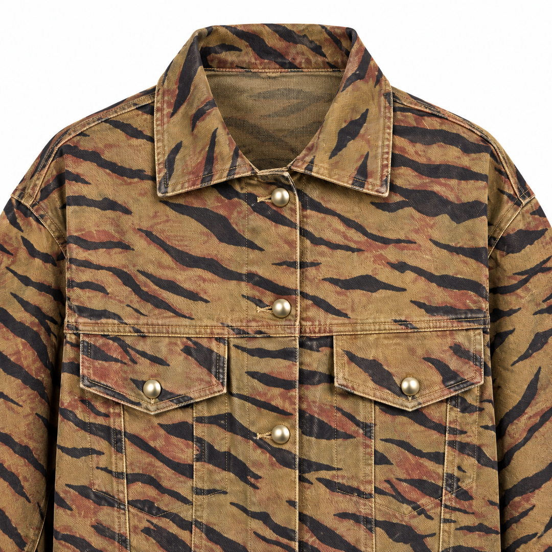 Vintage Tiger Print Denim Jacket