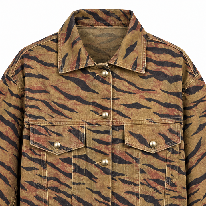 Vintage Tiger Print Denim Jacket