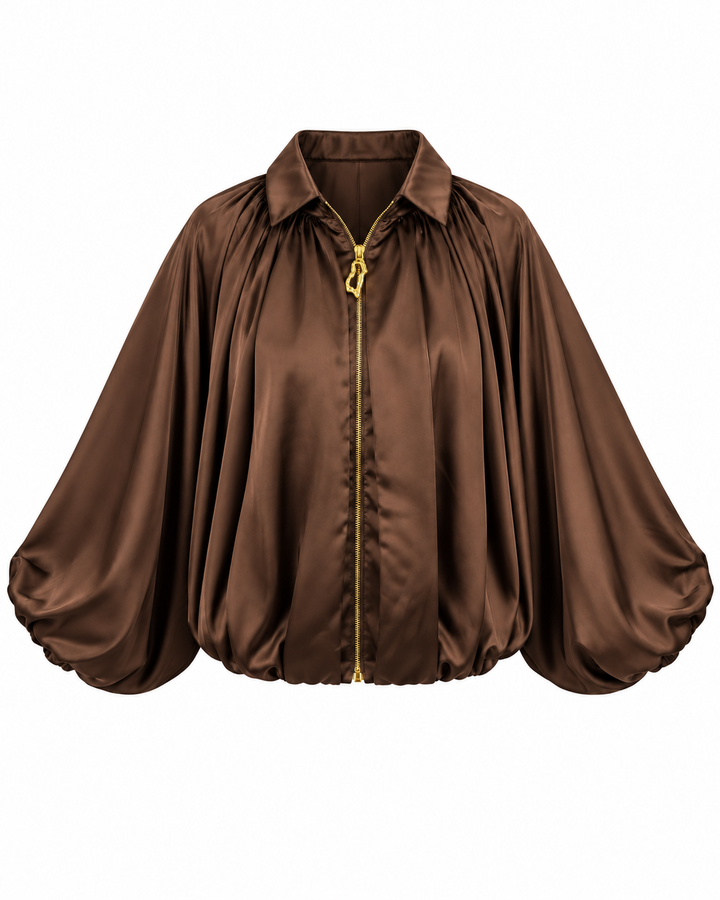 Luxe Satin Balloon Sleeve Two-Piece Set