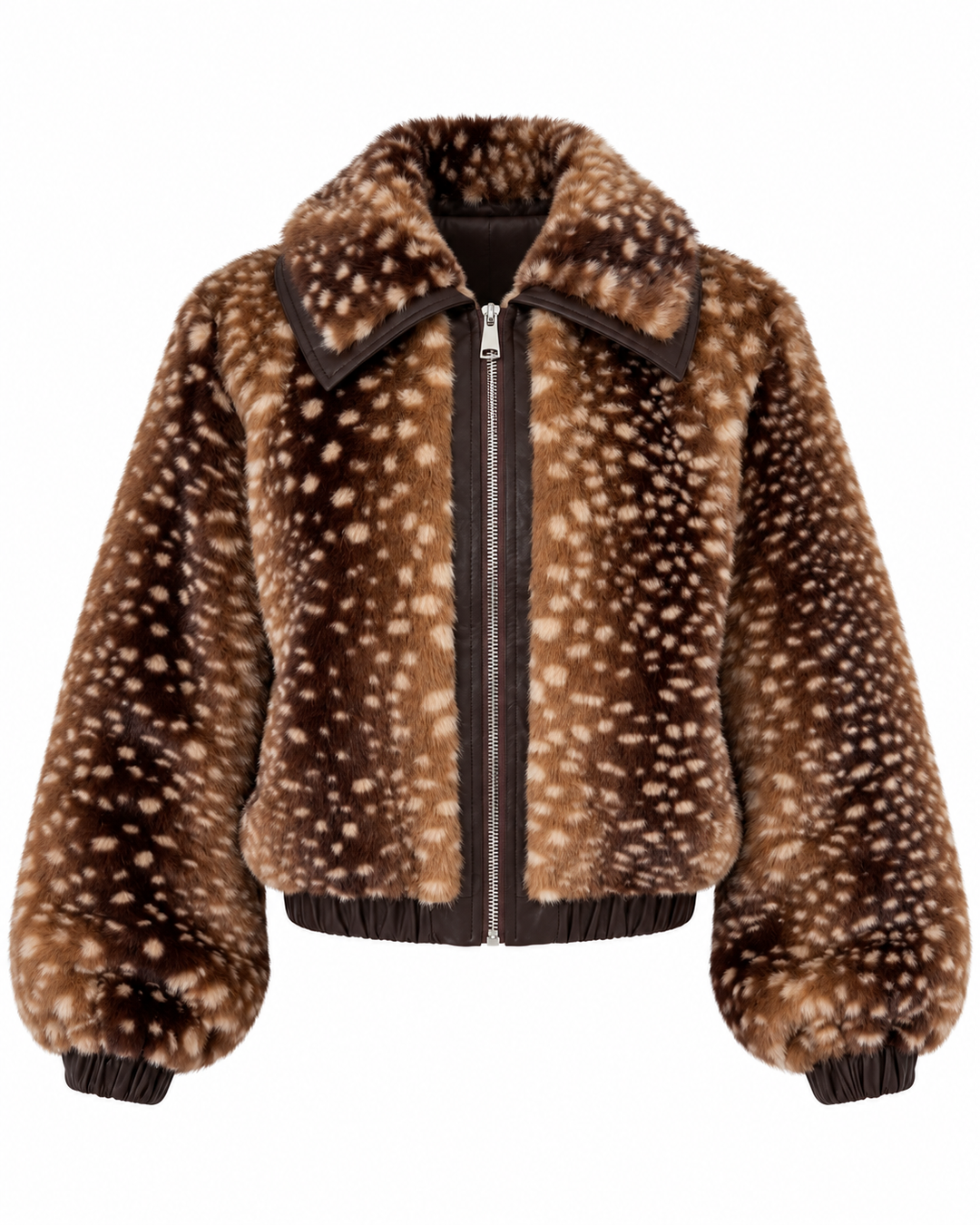 Textured Faux Fur Zip-Up Jacket