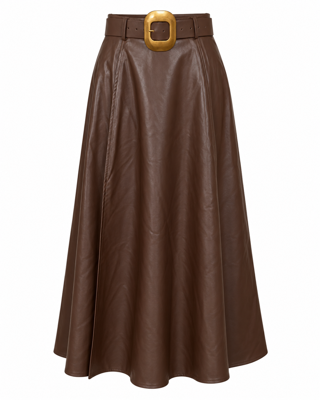 Belted Faux Leather Midi Skirt