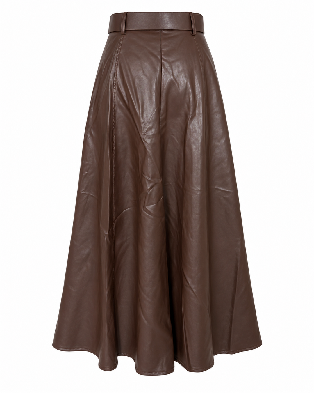 Belted Faux Leather Midi Skirt