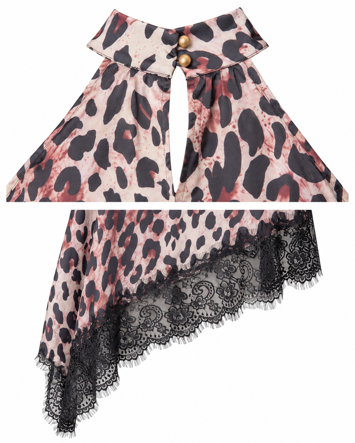 Animal Print Lace Trim Halter Top