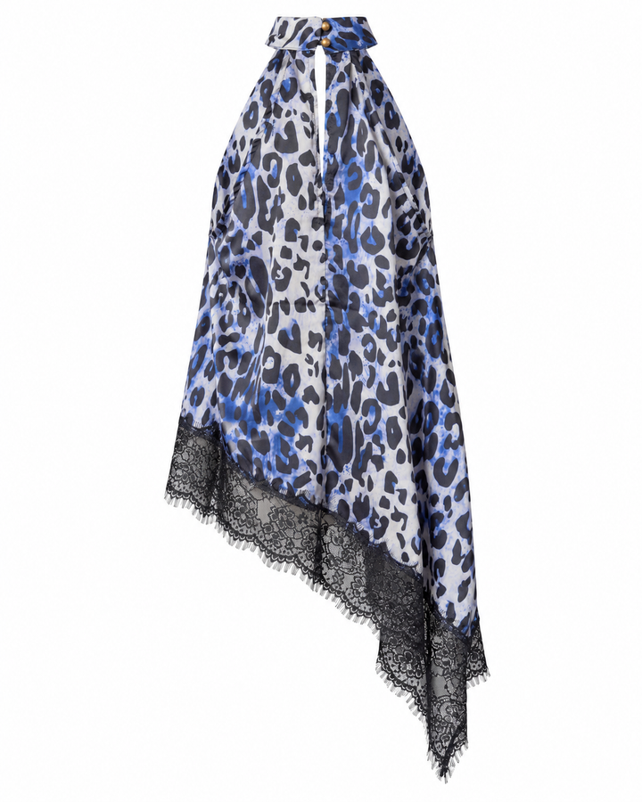Animal Print Lace Trim Halter Top