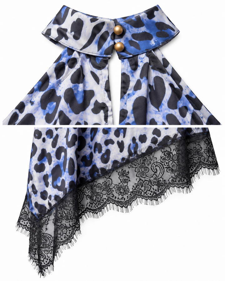 Animal Print Lace Trim Halter Top