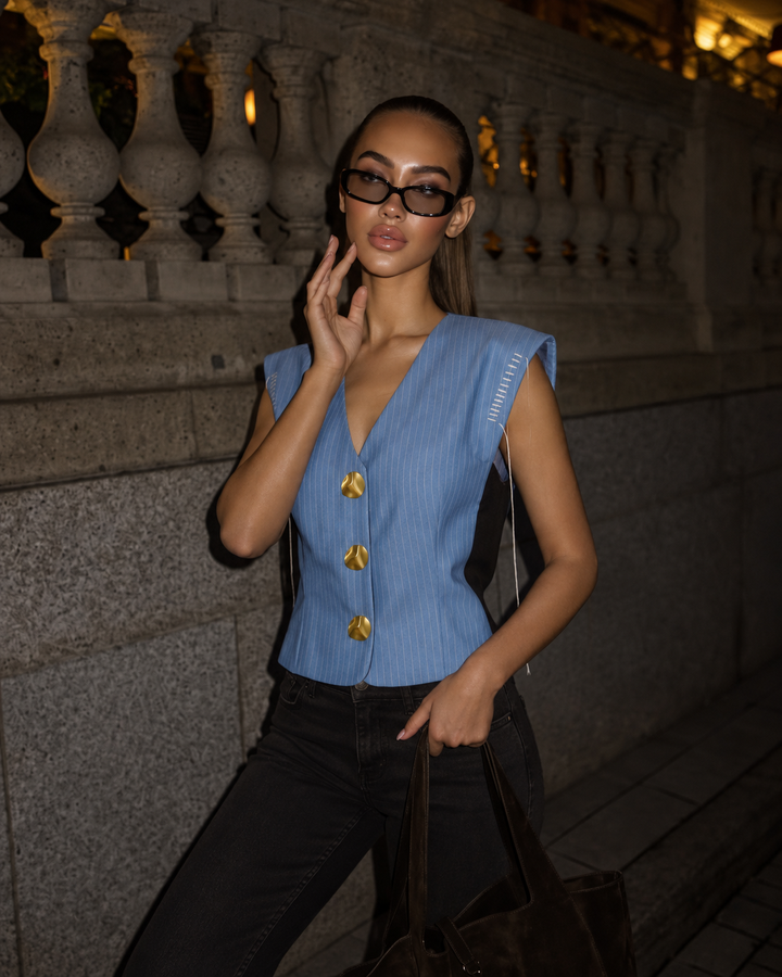 Pinstripe vest with tie detail