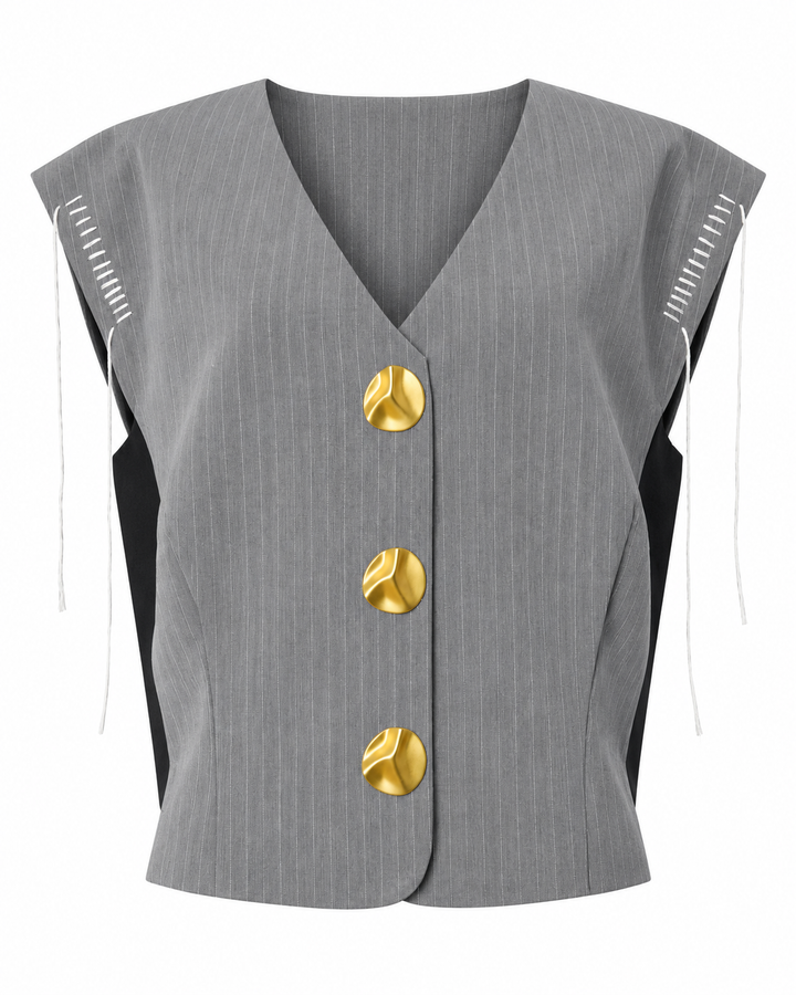 Pinstripe vest with tie detail
