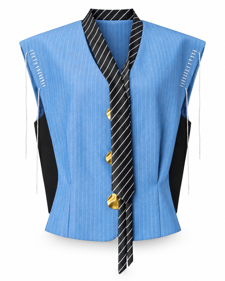 Pinstripe vest with tie detail