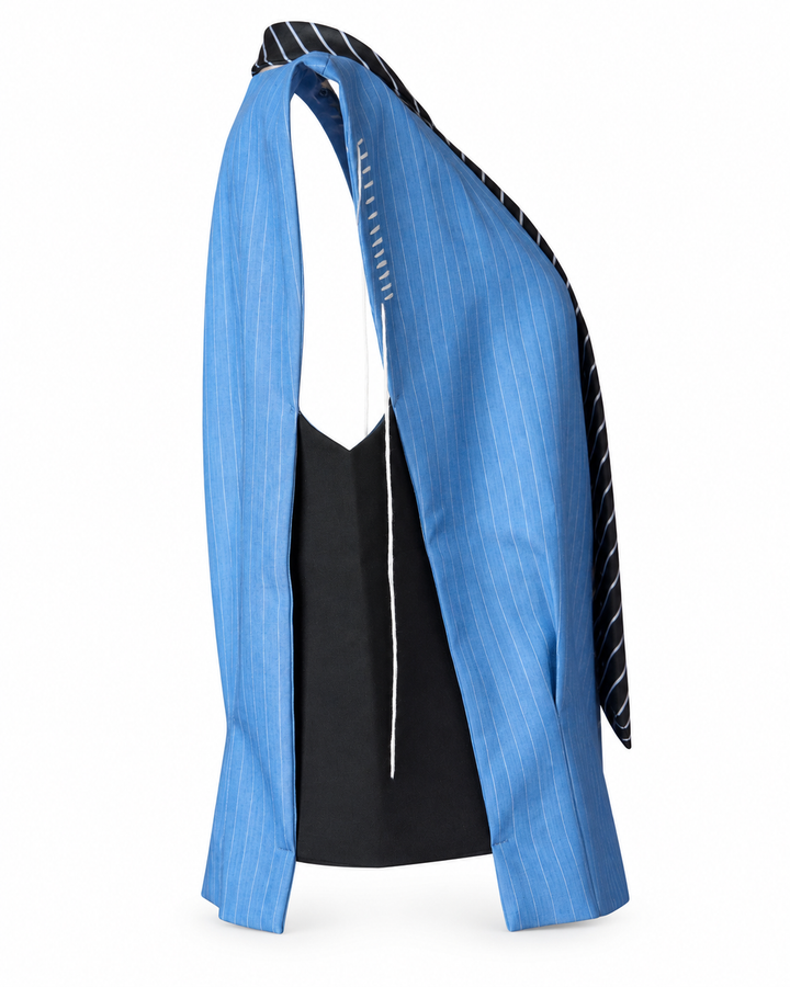 Pinstripe vest with tie detail