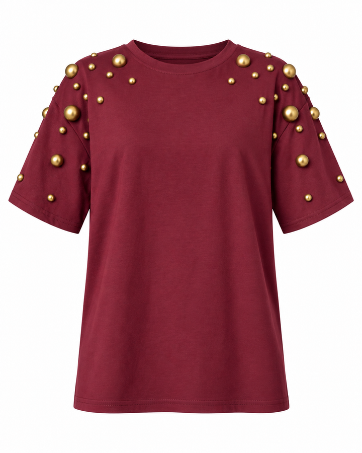 Gold Pearl Shoulder T-Shirt
