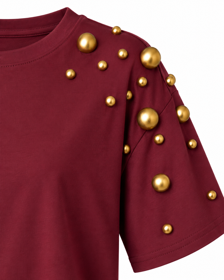 Gold Pearl Shoulder T-Shirt