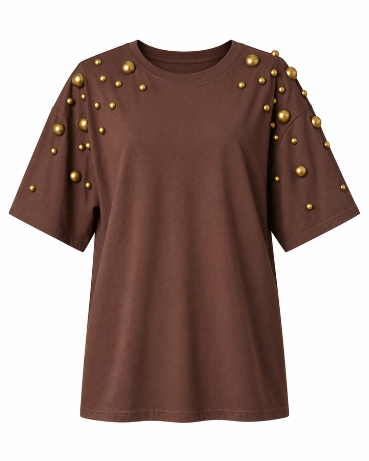 Gold Pearl Shoulder T-Shirt
