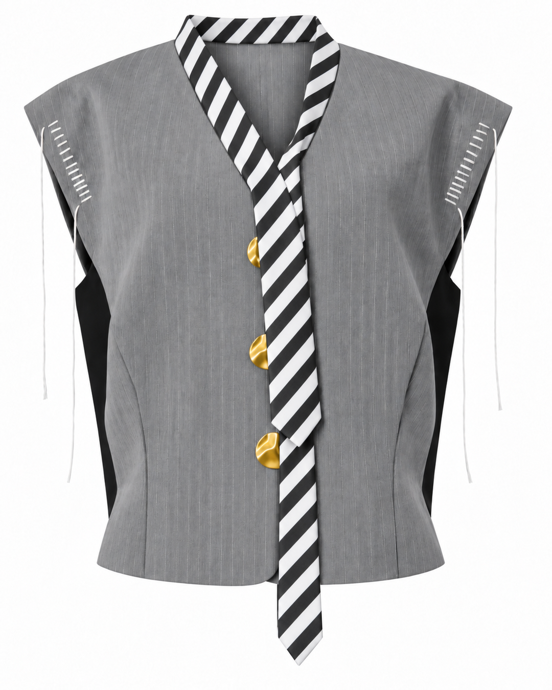 Pinstripe vest with tie detail