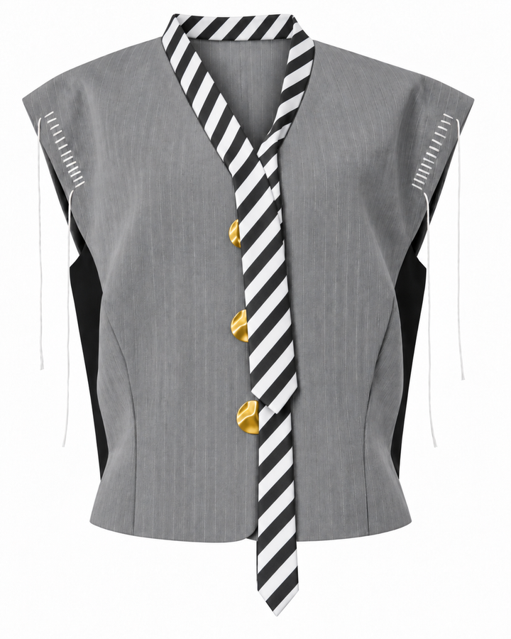 Pinstripe vest with tie detail