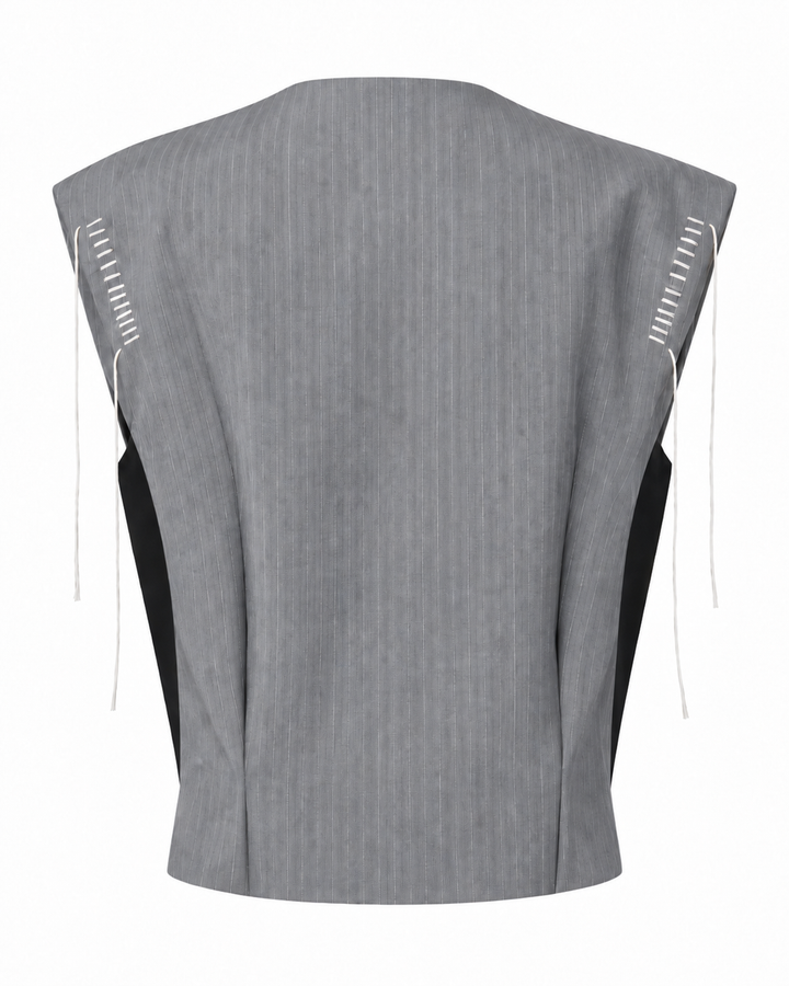 Pinstripe vest with tie detail