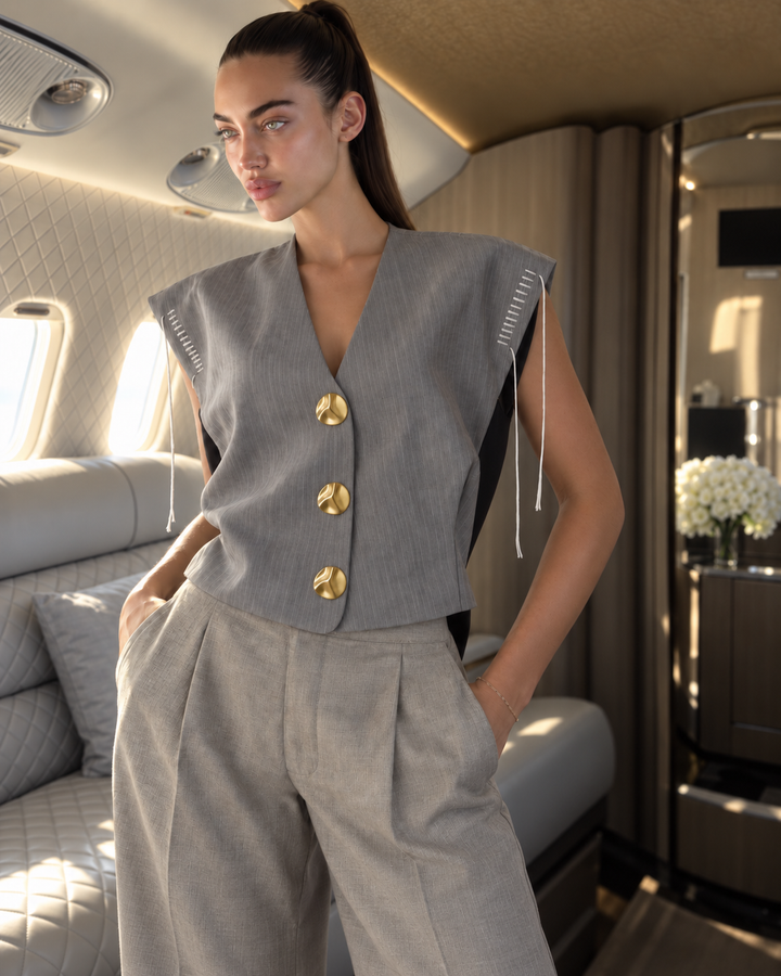 Pinstripe vest with tie detail