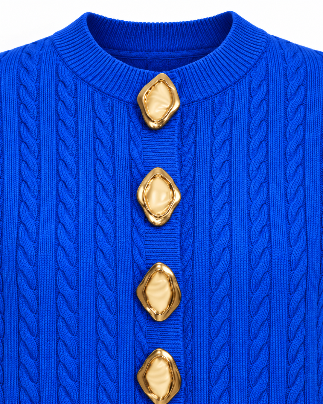 Gold & Pearl Statement Button Cable Knit Cardigan