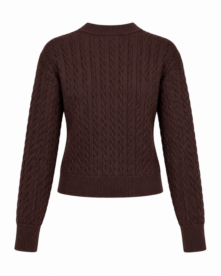 Gold & Pearl Statement Button Cable Knit Cardigan