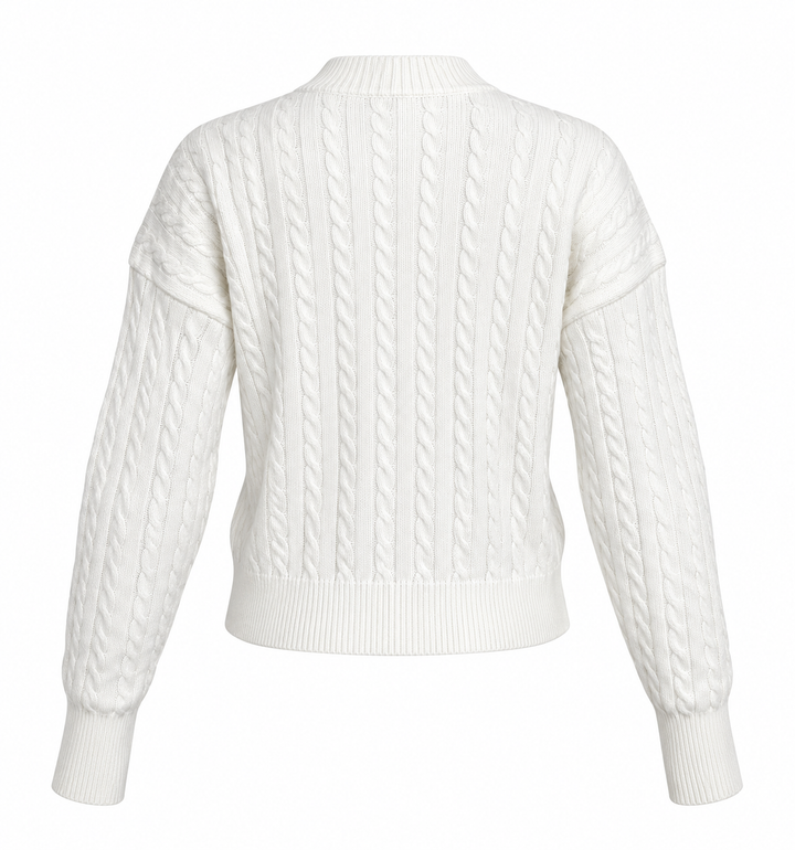 Gold & Pearl Statement Button Cable Knit Cardigan