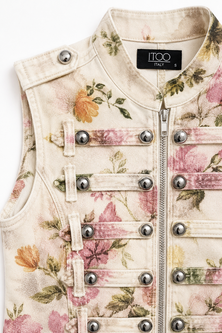 Floral Military-Inspired Vest