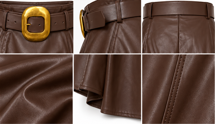 Belted Faux Leather Midi Skirt