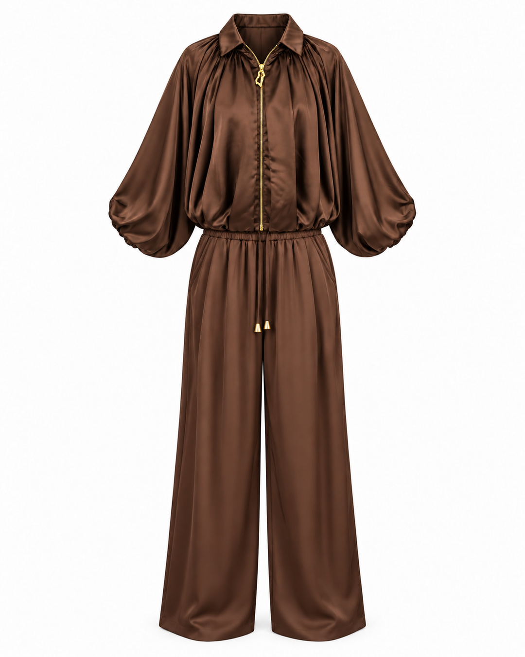 Luxe Satin Balloon Sleeve Two-Piece Set