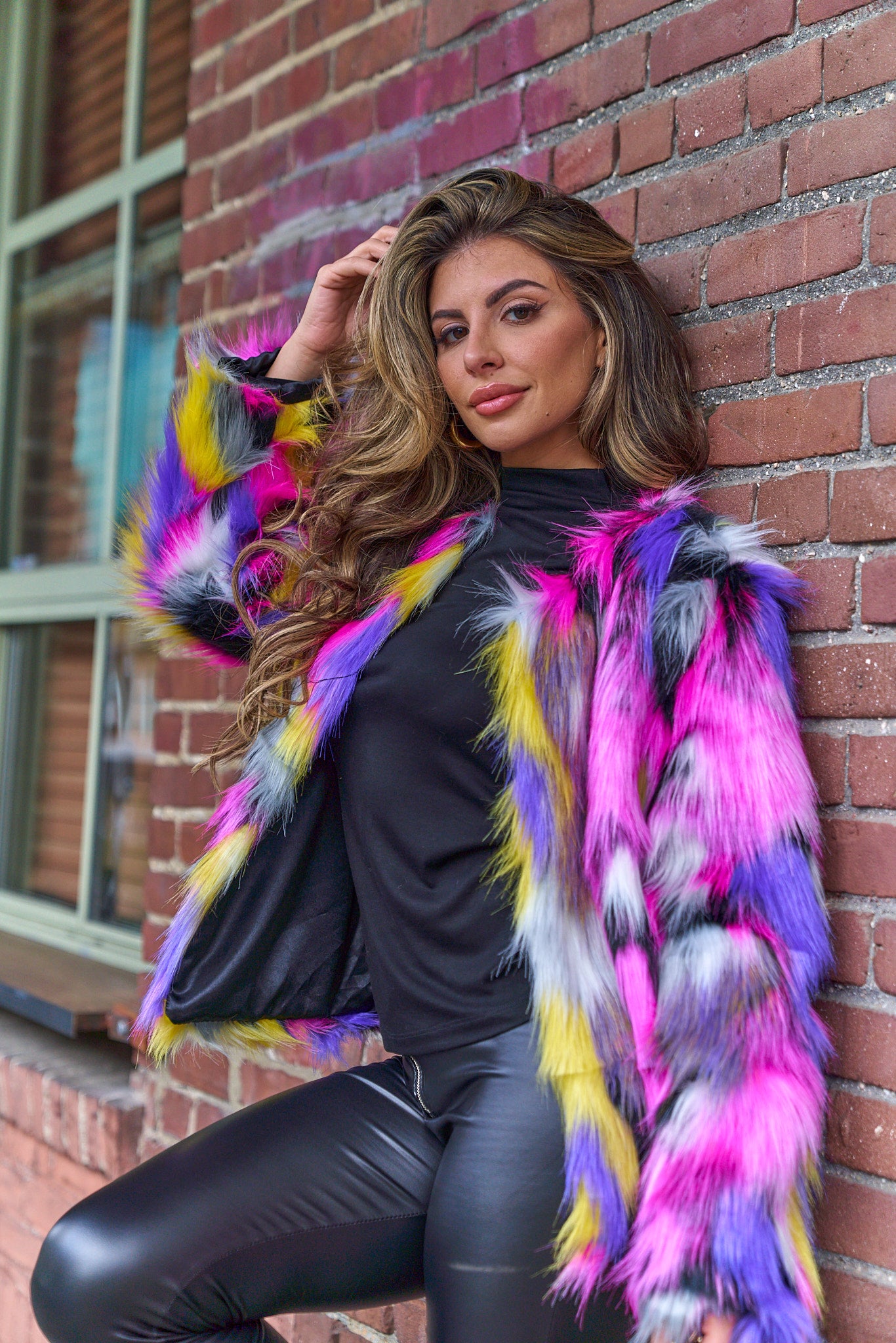 Colorful fuzzy jacket best sale