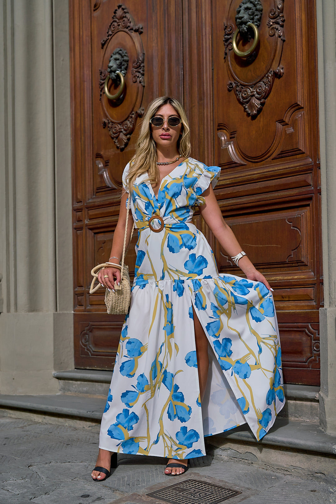 Allegra Belted Petal Maxi Dress