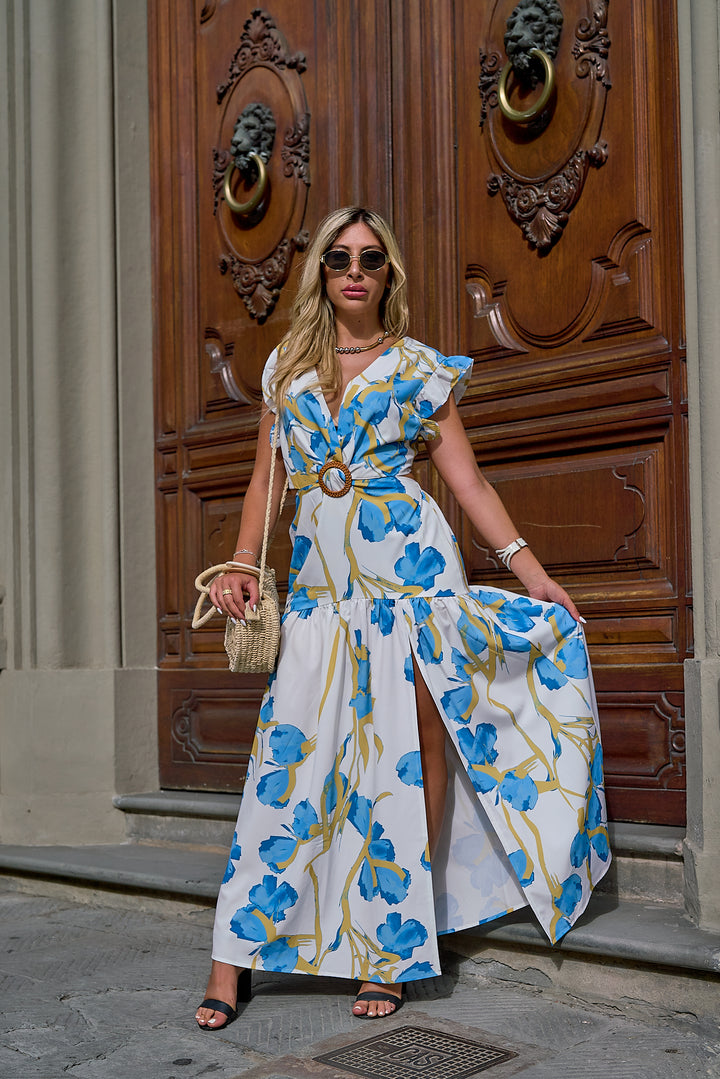 Allegra Belted Petal Maxi Dress