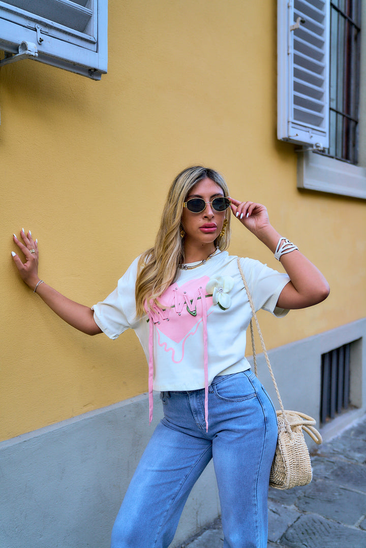 Stitched Heart Cropped T-Shirt