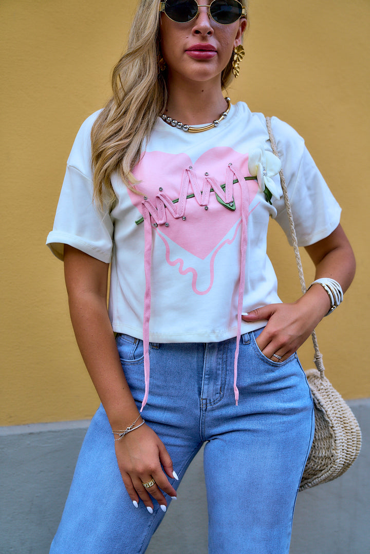 Stitched Heart Cropped T-Shirt