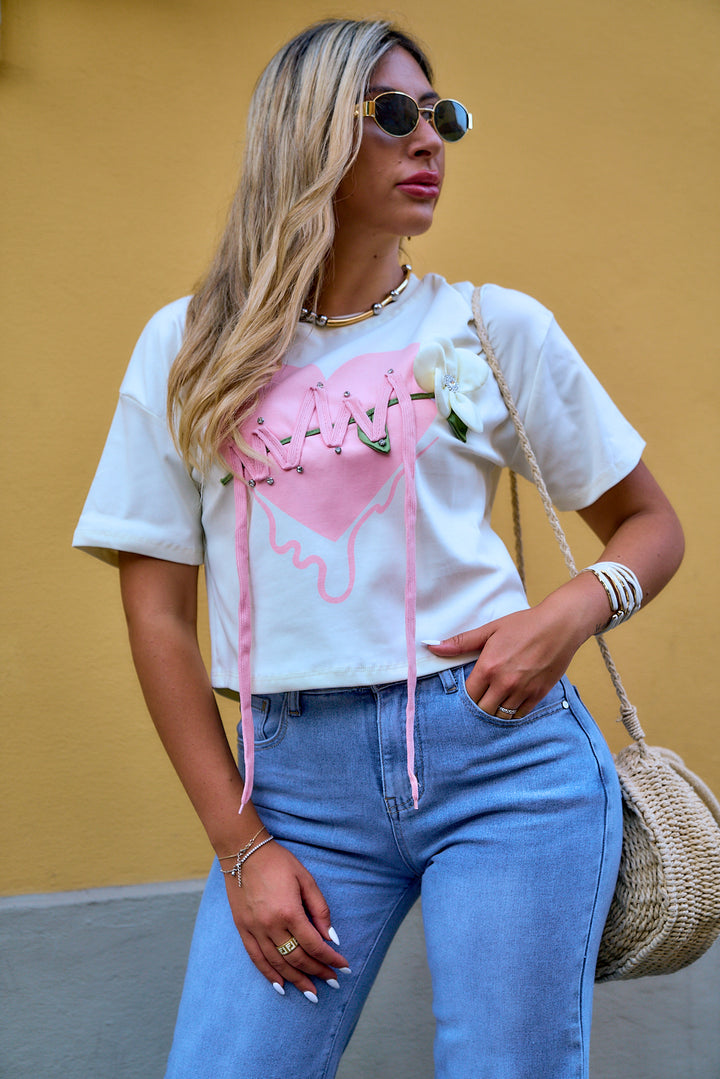 Stitched Heart Cropped T-Shirt