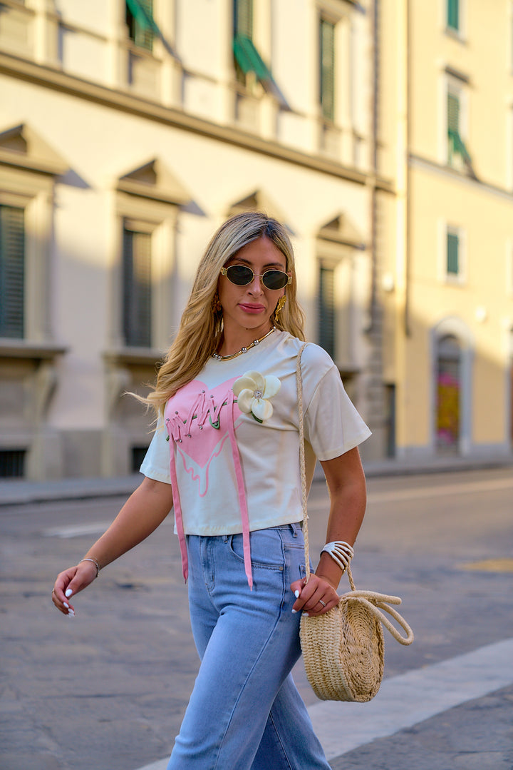 Stitched Heart Cropped T-Shirt