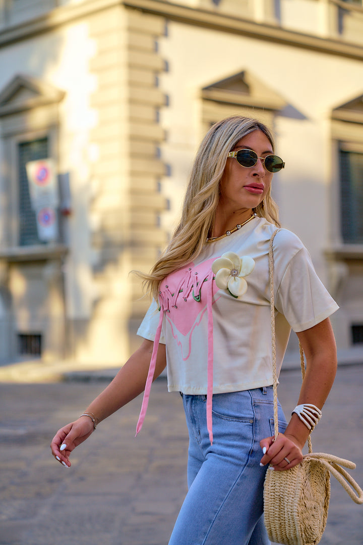 Stitched Heart Cropped T-Shirt