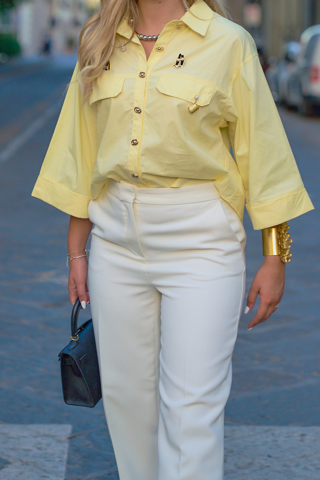 Collared Shirt with Pins Detail