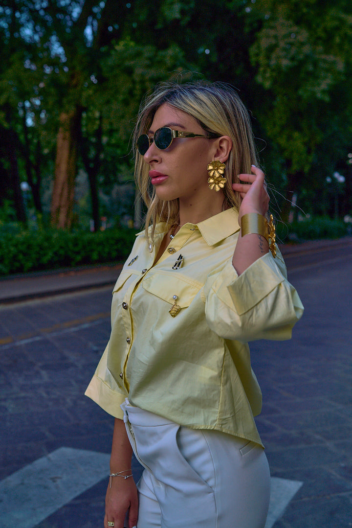Collared Shirt with Pins Detail
