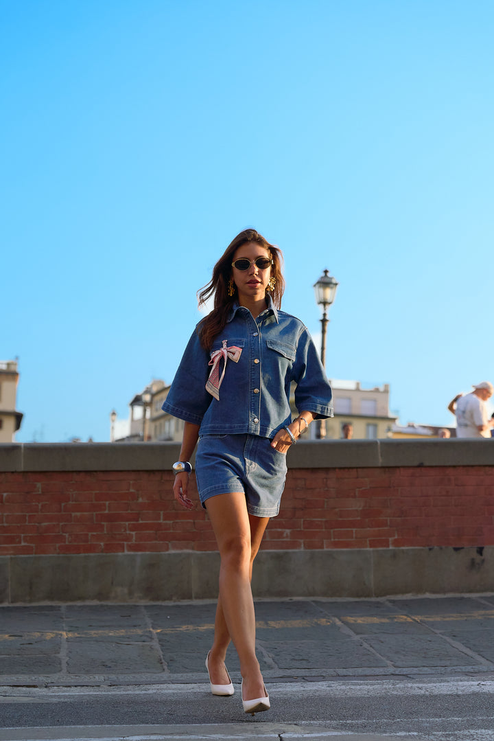 Oversize Cropped Top and Shorts Denim Set