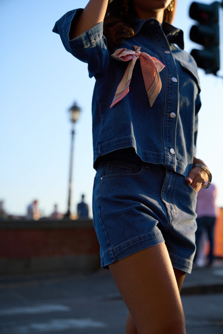 Oversize Cropped Top and Shorts Denim Set