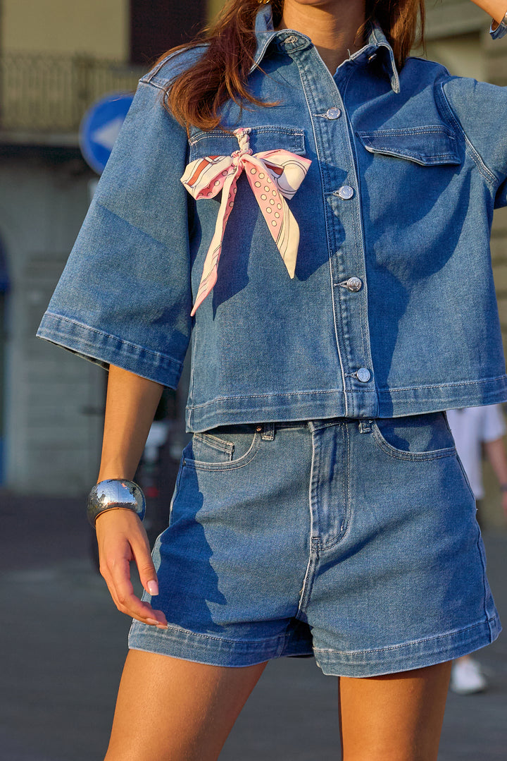 Oversize Cropped Top and Shorts Denim Set