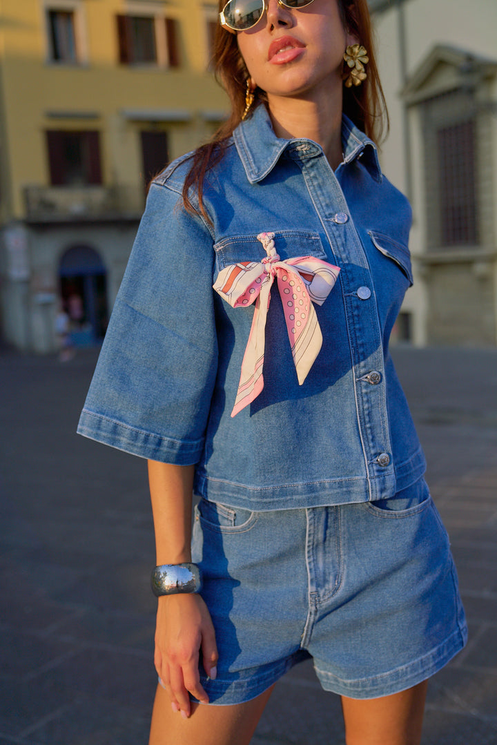 Oversize Cropped Top and Shorts Denim Set