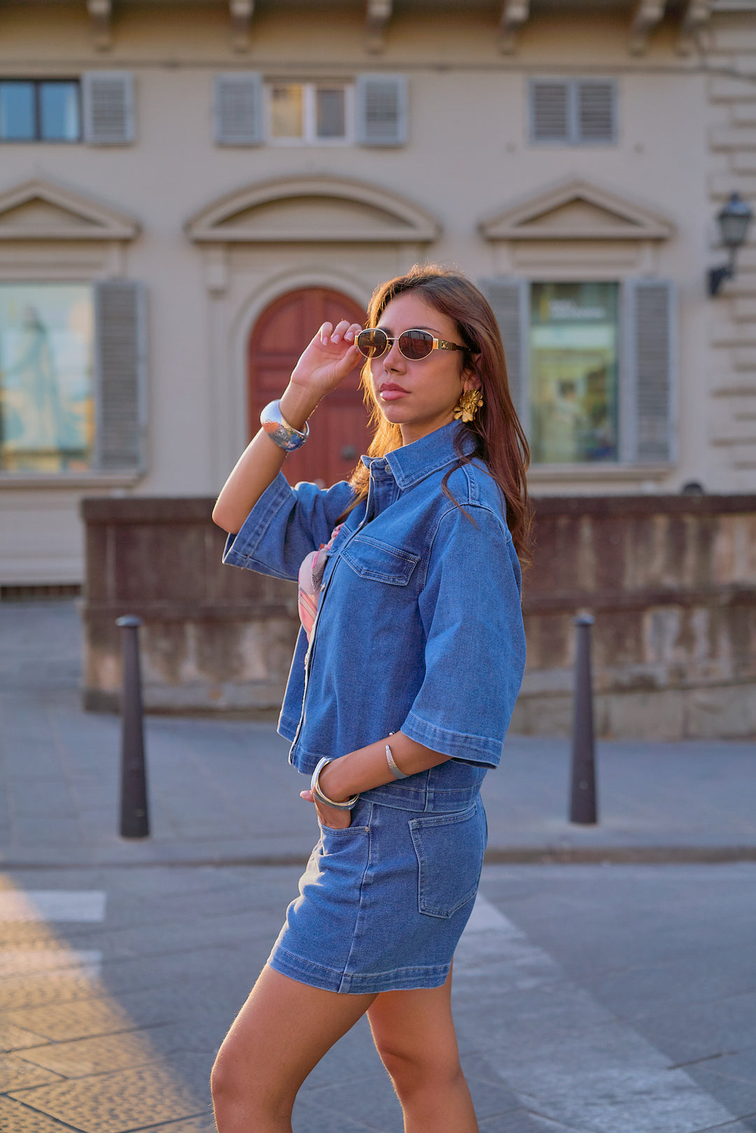 Oversize Cropped Top and Shorts Denim Set