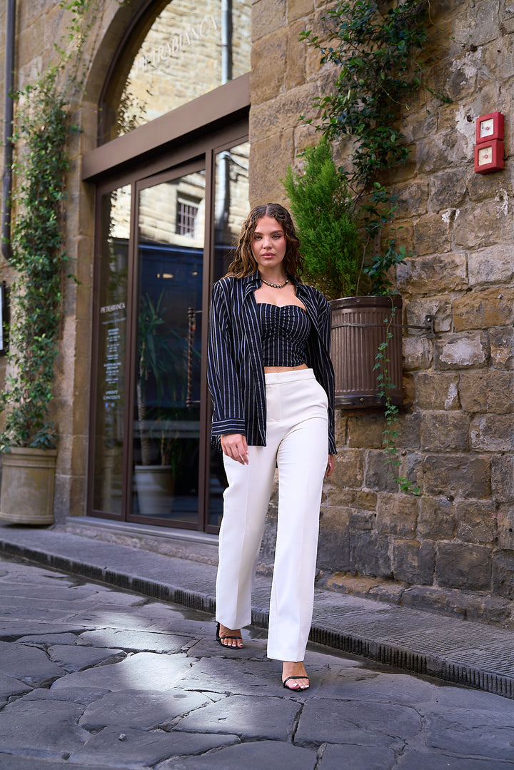 Striped  2 Piece Crop Top and Shirt Set