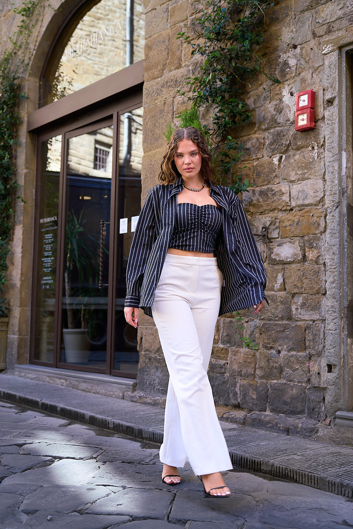 Striped  2 Piece Crop Top and Shirt Set