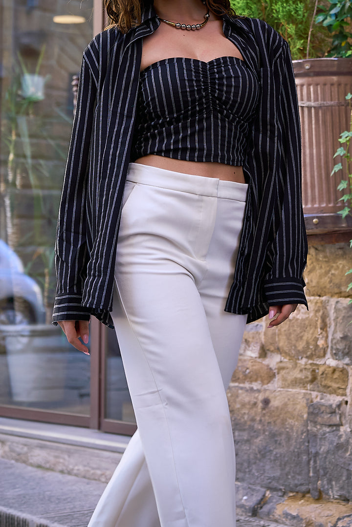 Striped  2 Piece Crop Top and Shirt Set