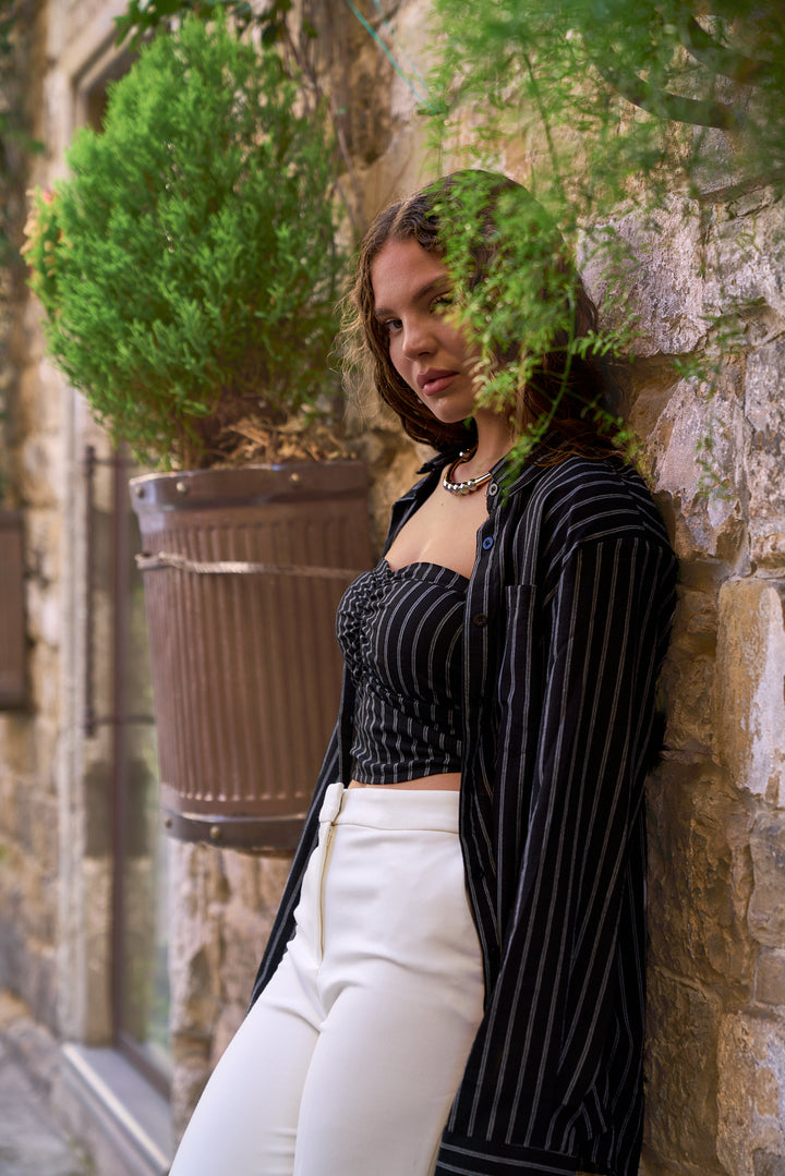 Striped  2 Piece Crop Top and Shirt Set
