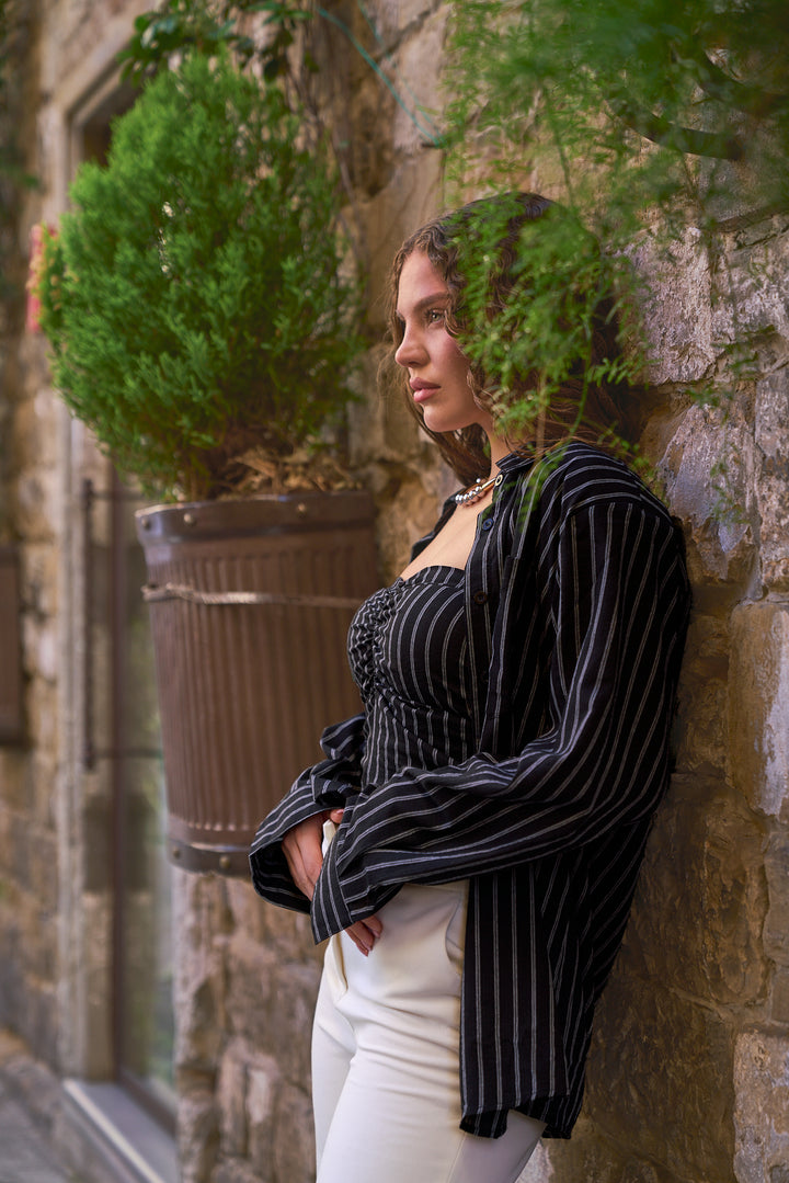 Striped  2 Piece Crop Top and Shirt Set