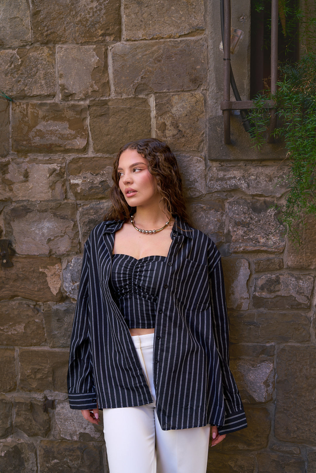 Striped  2 Piece Crop Top and Shirt Set