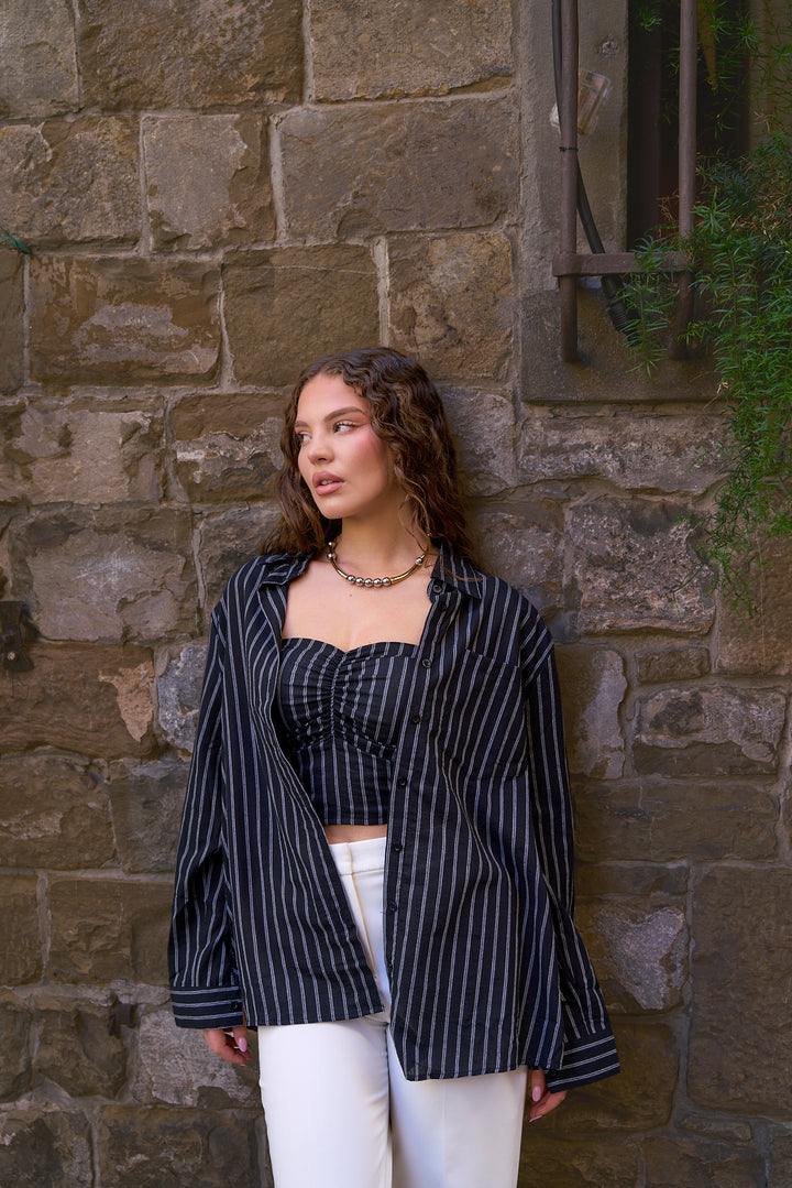 Striped  2 Piece Crop Top and Shirt Set